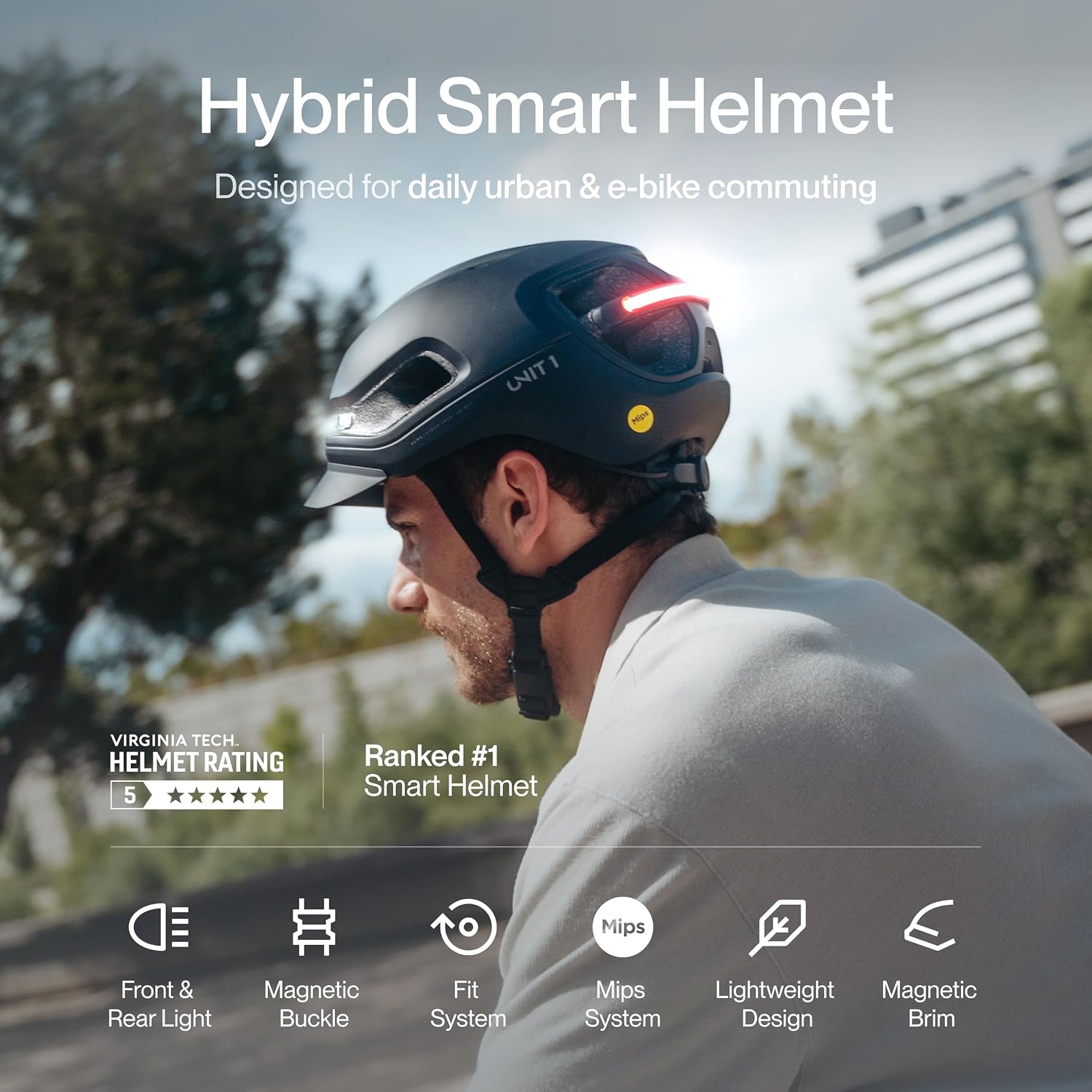 AURA Smart E-Bike Helmet with MIPS Safety, NTA-8776 Certified for 28mph, Integrated 500 Lumen LED Lights, Crash Detection, Turn Signals and Automatic Brake Light