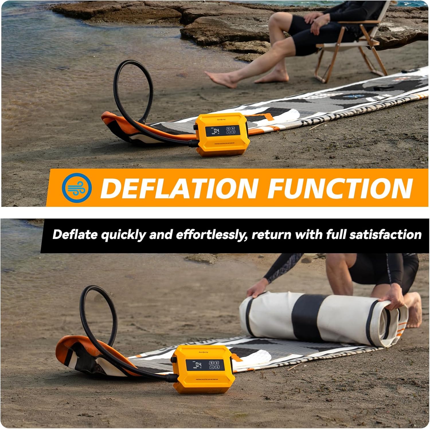 dwndpump Paddle Board Pump Electric Portable, 20PSI High-Pressure SUP Pump, Intelligent Dual-Stage Inflation Deflation Function, Auto-Off, LED Display, Air Pump for Paddleboards, Inflatable Boat Tents