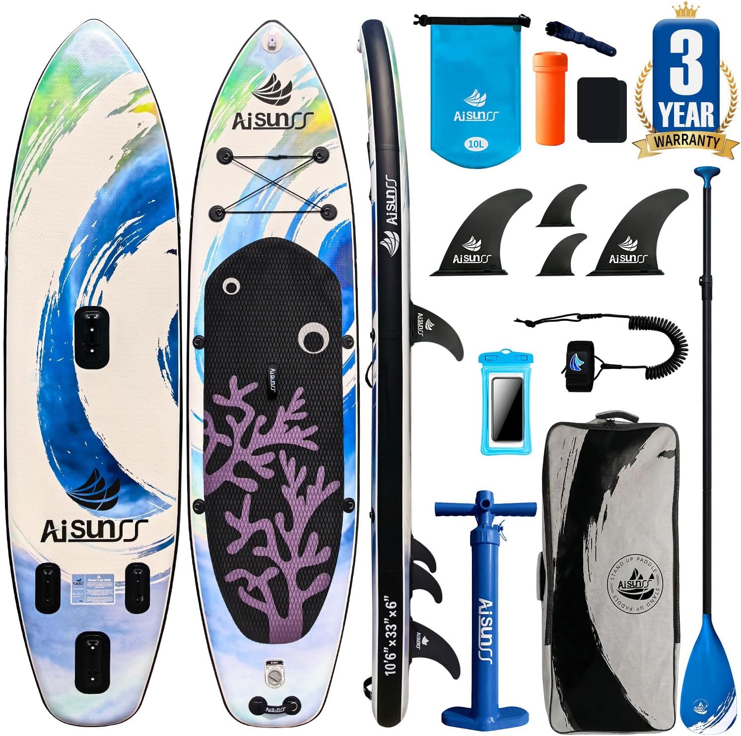 Inflatable Paddle Board for Adult, Paddle Board for All Skill Levels, Wide SUP Board with Primium Accessories Include SUP Carry Bag, Hand Pump, 10L Waterproof Bag