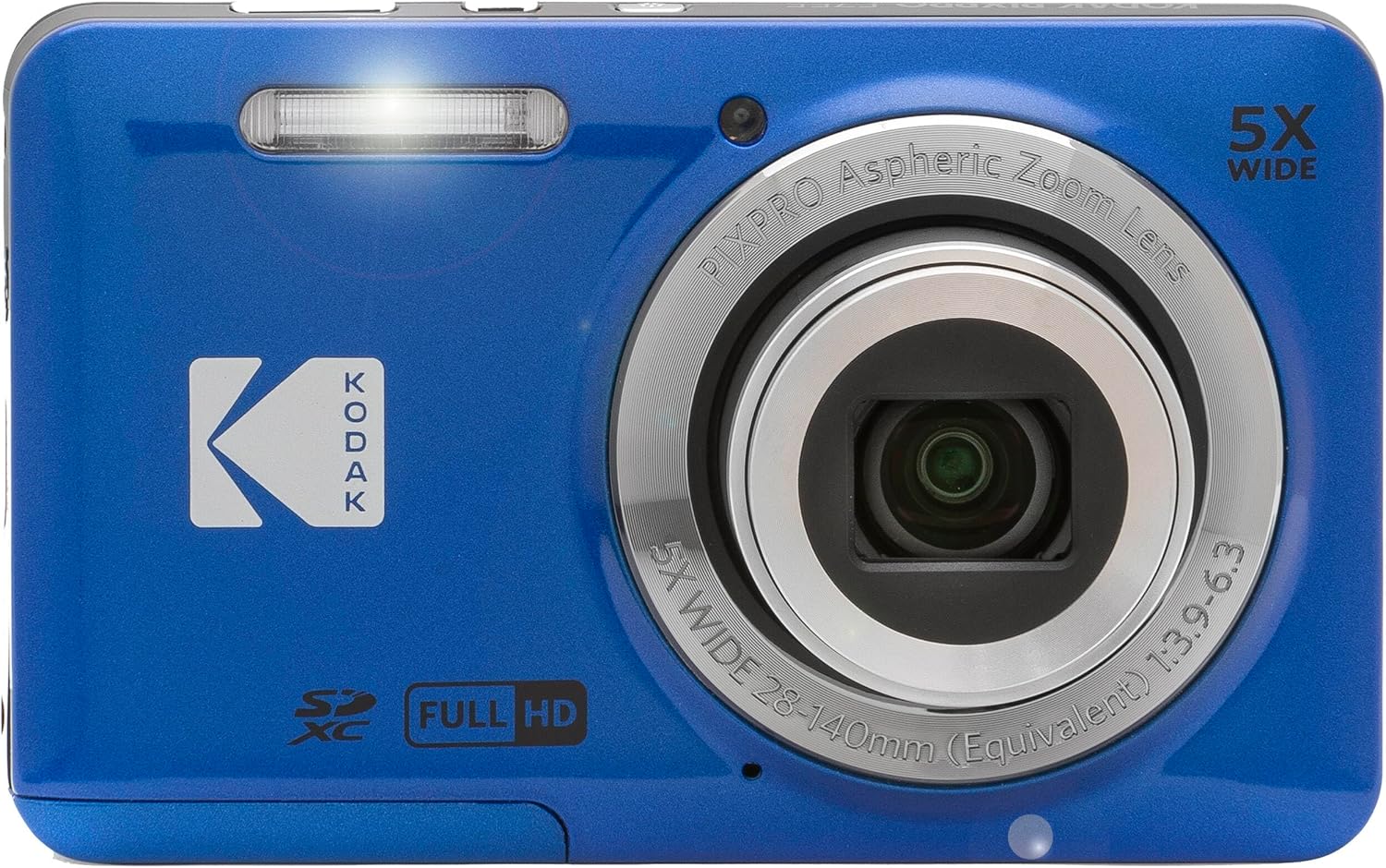 Kodak PIXPRO FZ55 Blue 16MP Digital Camera 5X Optical Zoom 28mm Wide Angle 1080P Full HD Video 2.7' LCD Camera + 128GB Card and Reader + Memory Wallet