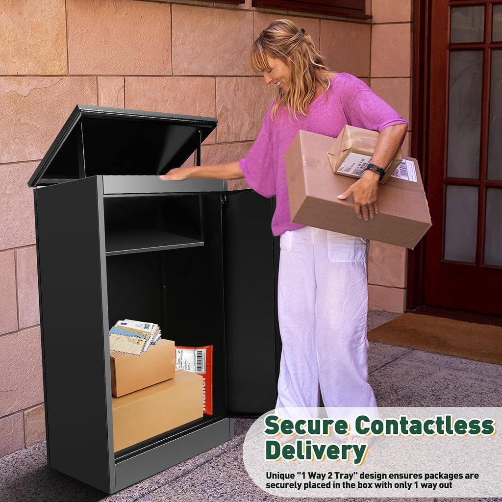Package Delivery Boxes for Outside, Extra Large Parcel Drop Boxes with Secure Storage, Anti-Theft Galvanized Steel,Waterproof Package Delivery Box for Outdoor Porch (20.86''L x 16.53''W x 34''H)