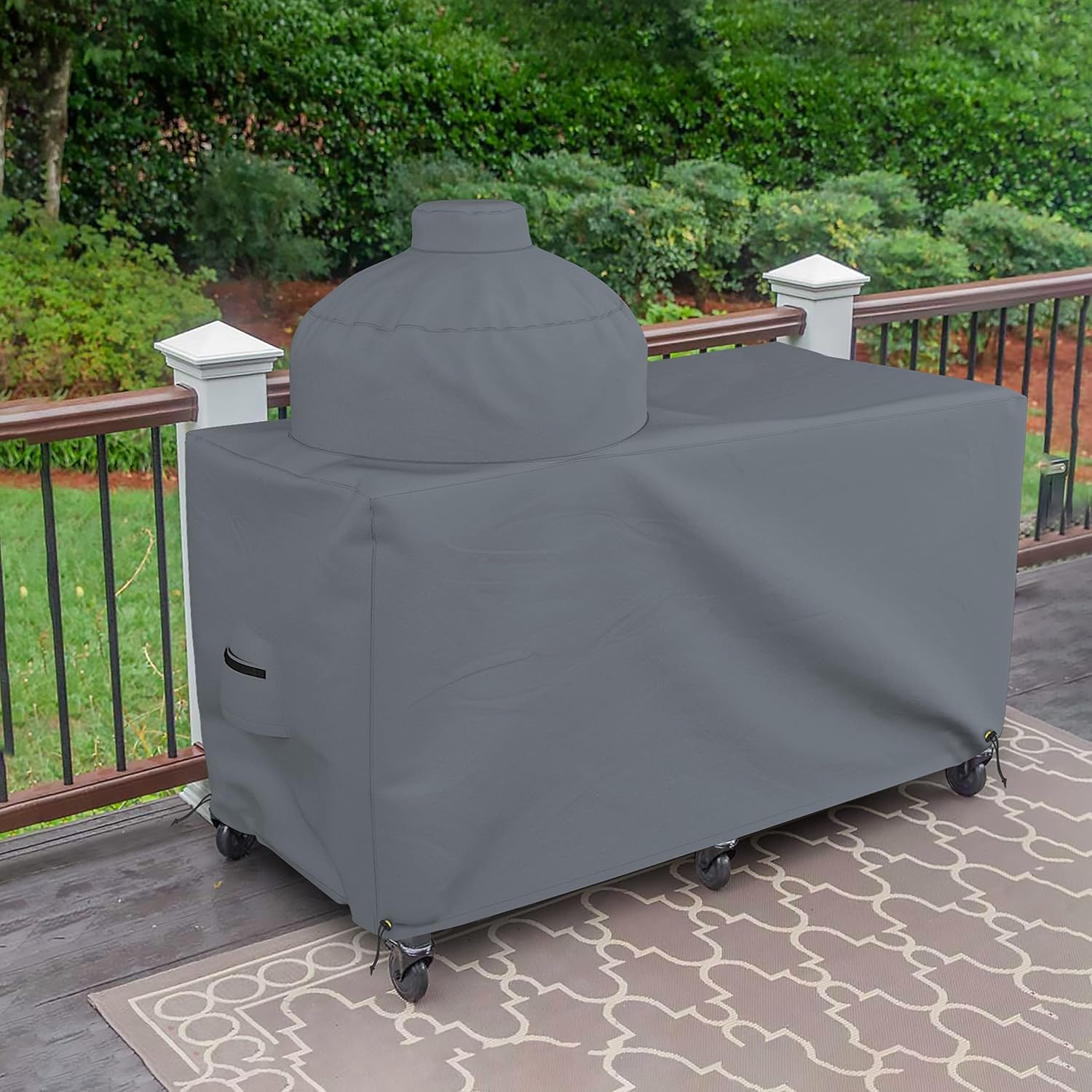 Covers & all Big Egg Grill Cover, 12 Oz Waterproof UV & Weather Resistant, PVC Coated Outdoor Cover with Air Vents & Drawstrings (72' L x 36' D x 52' H, Grey)