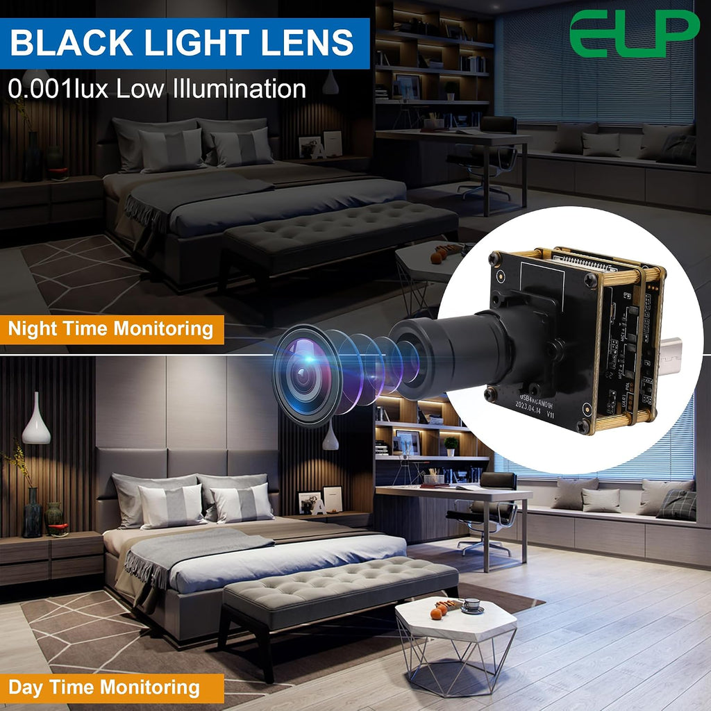 ELP 4K USB HDMI Camera Module Night Vision PC Camera for Computer Monitor with Simultaneous 2X Digital Zoom and 8mp Resolution, Ideal for Security and Laser Engraver Applications
