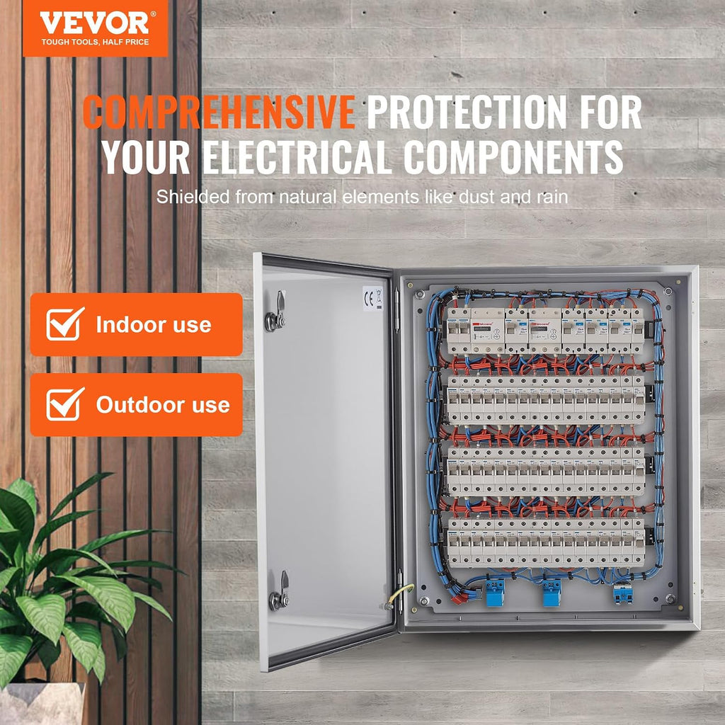 Steel Electrical Box, 24'x 20'x 8', 304 Stainless Steel Electrical Enclosure Box, Wall-Mounted Outdoor Electrical Electronic Equipment Enclosure with Mounting Plate Hinges Lock, IP66 Waterproof