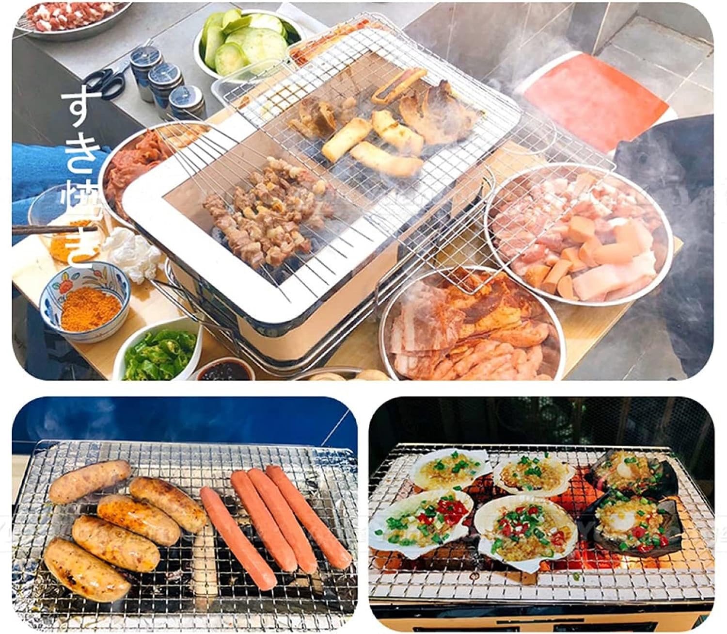 Japanese Ceramics Charcoal BBQ Grill Portable Yakitori Stove with Food Tongs Tabletop Household Barbecue Tools for Camping, Outdoor, Indoor