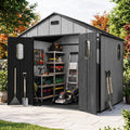 Domi 8x6Ft Resin Outdoor Storage Shed with Floor, Plastic Garden Storage Shed, Outside Weatherproof Storage Building for Tools, Bike, Lawn Mower, Patio, Backyard