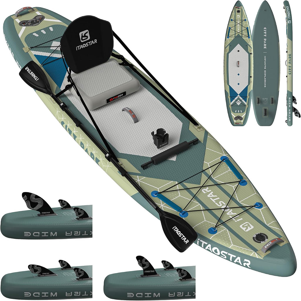 iTAOSTAR City Park 12'×35' Extra Wide Paddle Board with Seat, One-Stop Premium SUP Board Gears, Tailored 5 Fins, Stable Inflatable Stand Up Paddle Boards for Youth/Adults of All Levels
