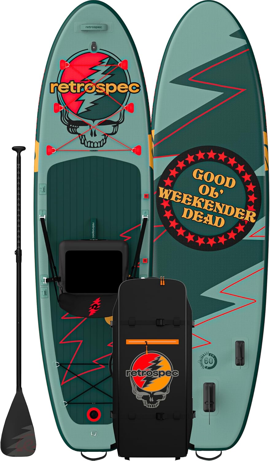 Retrospec Weekender Plus 10' Inflatable Stand Up Paddleboard Double Layer PVC iSUP Bundle w/Carrying case, 3 Piece Adjustable Aluminum Paddle, 3 Removable fins, Pump, and Cell Phone case