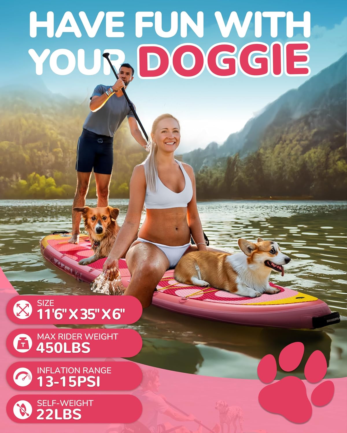 Bigfly 11'6×35' Super Wide Inflatable Stand Up Paddle Board, Ultra Stable Wide SUP for 2+1 People/Family/Big Size, 100L Backpack, All-Round Sup Board, US Big Fin