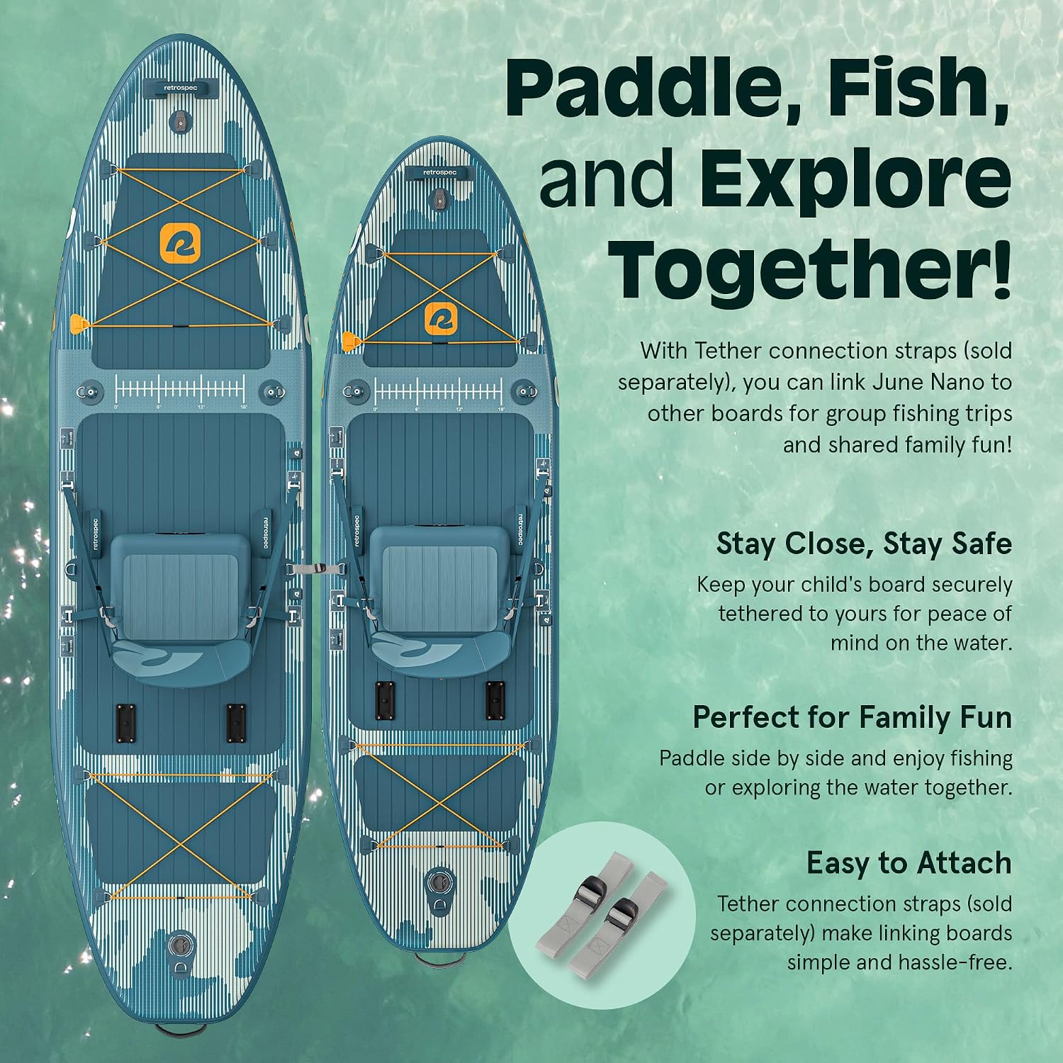 Retrospec June Nano Kids Inflatable Fishing Paddle Board SUP Kayak: 9'6' Hybrid Paddleboard with Rod Holders, Removable Seat - Lightweight Portable Youth Fishing Board