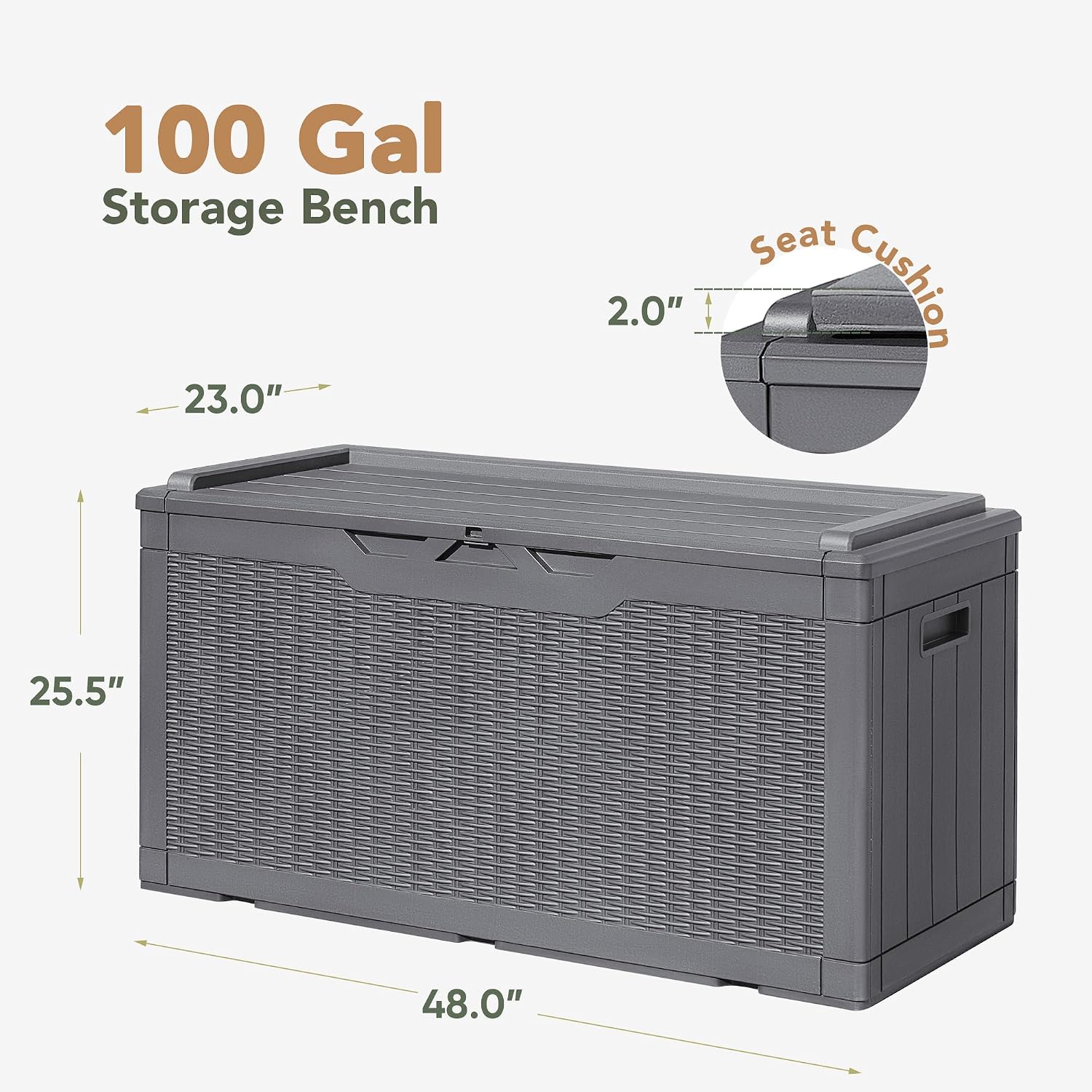Flamaker Deck Box with Cushion 98 Gallon Waterproof Resin Storage Box with Air Rod Indoor Outdoor Lockable Storage Bench for Patio Furniture, Tools, Pool Accessories (Gray)