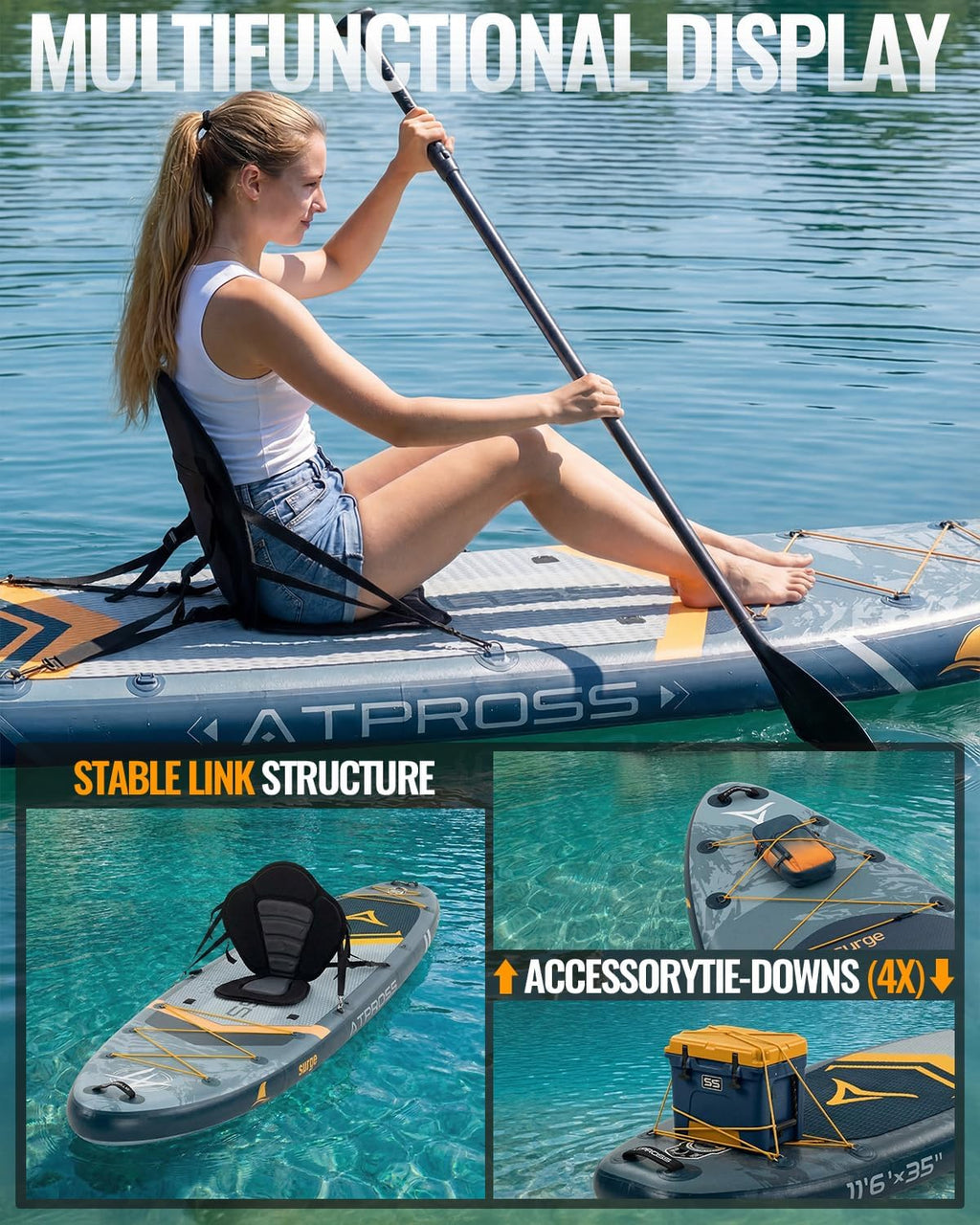 11'6'x35' Inflatable Paddle Board, 450lbs Extra Wide Stand Up Paddleboard for Adults with Premium SUP Accessories Kit & Backpack, Blow Up Kayak Non-Slip Stable Deck Boat for Yoga Fishing Surf