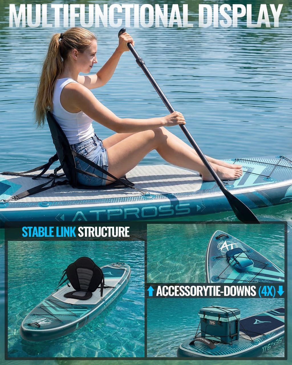 11'6'x35' Inflatable Paddle Board, 450lbs Extra Wide Stand Up Paddleboard for Adults with Premium SUP Accessories Kit & Backpack, Blow Up Kayak Non-Slip Stable Deck Boat for Yoga Fishing Surf
