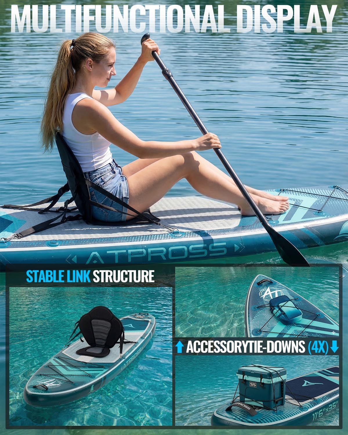 11'6'x35' Inflatable Paddle Board, 450lbs Extra Wide Stand Up Paddleboard for Adults with Premium SUP Accessories Kit & Backpack, Blow Up Kayak Non-Slip Stable Deck Boat for Yoga Fishing Surf