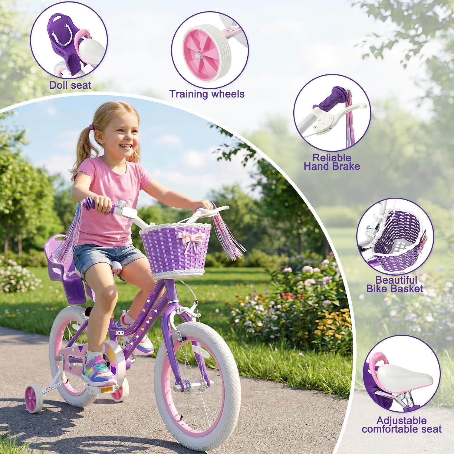 XJD Girls Bike for 2-12 Years Old Kids 12 14 16 20 Inch Toddler Bike,Retro Style Kids Bike with Training Wheels, 20 Inch Girl Bicycle with Kickstand
