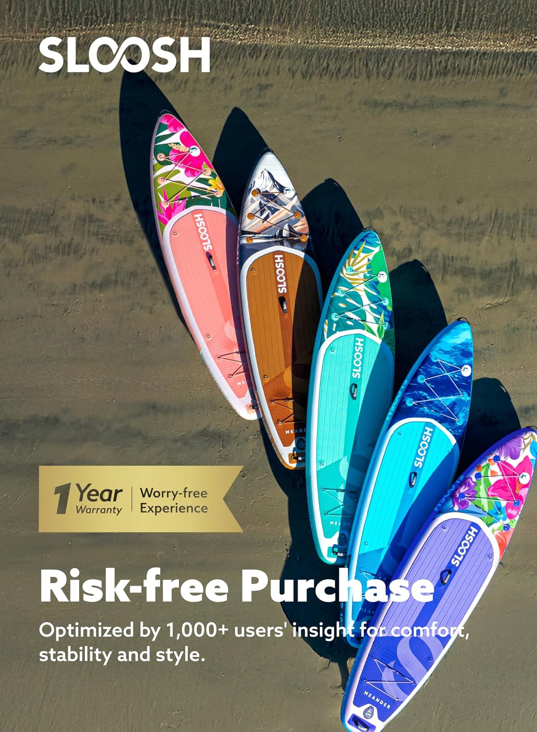 SLOOSH Inflatable Stand Up Paddle Board, 10'6' Inflatable Paddle Boards with Premium Accessories, Non-Slip EVA Deck, Ultra-Light Carry Bag Pump, Meander SUP for Youth & Adults