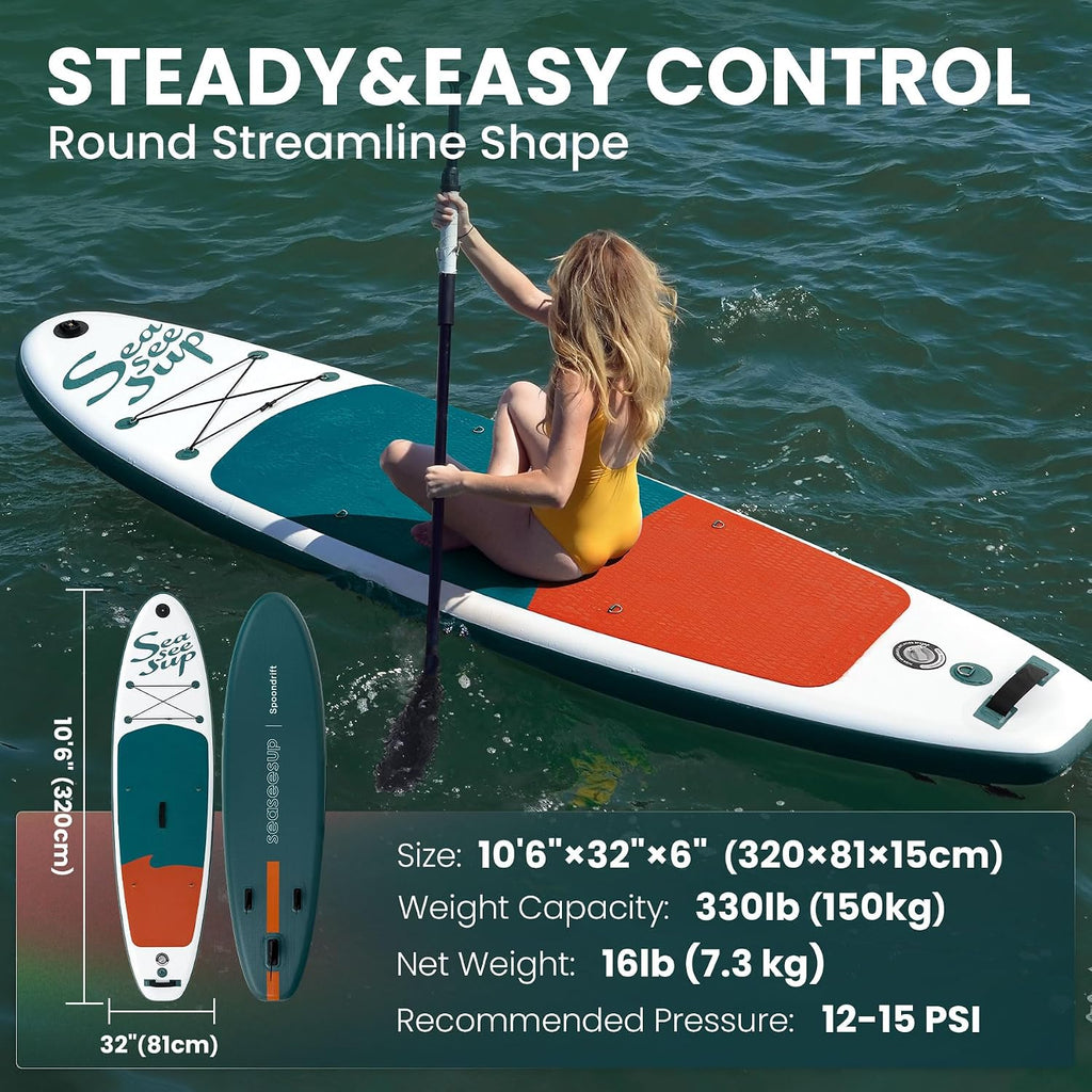 Inflatable Stand Up Paddle Board Includes Paddle, Dual Action Pump, and Accessories 11ft Lightweight iSUP, 33'*6' Wide Stable Design, Anti-Slip EVA Deck, Paddle Board for Adults