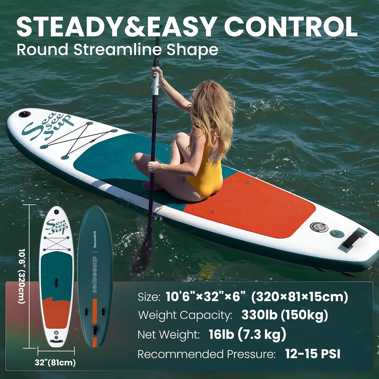 Inflatable Stand Up Paddle Board Includes Paddle, Dual Action Pump, and Accessories 11ft Lightweight iSUP, 33'*6' Wide Stable Design, Anti-Slip EVA Deck, Paddle Board for Adults