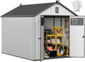 YITAHOME 8x10ft Outdoor Plastic Storage Shed with Floor, Extra Thick Waterproof Garden Shed with Lockable Door, Oval Vision Windows &Vents, 16mm Heavy Duty Tool Storage for Patio, Lawn, Gray