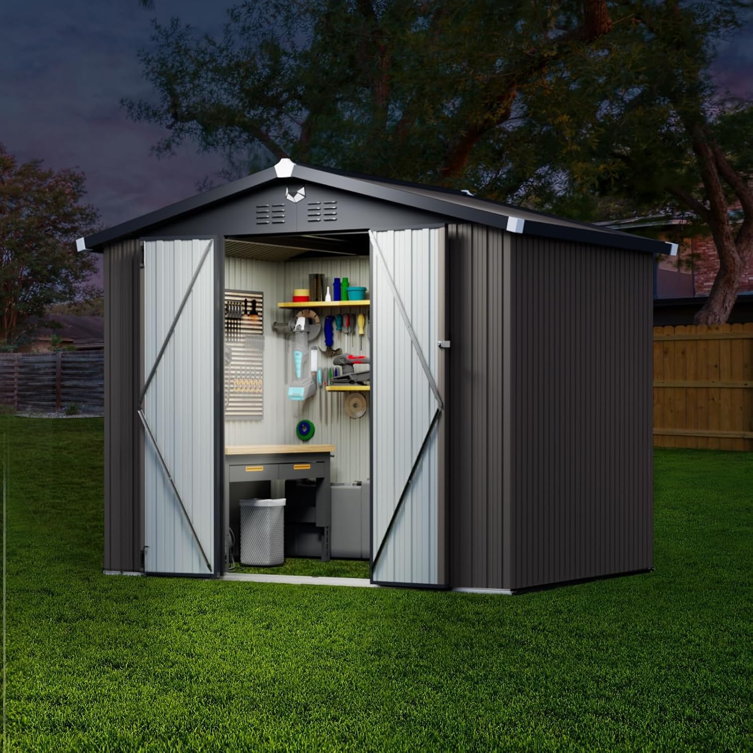 Outdoor Storage Shed 8x6 FT,Metal Tool Sheds,Waterproof Outside Storage Sheds with Lockable Door,Large Storage Building