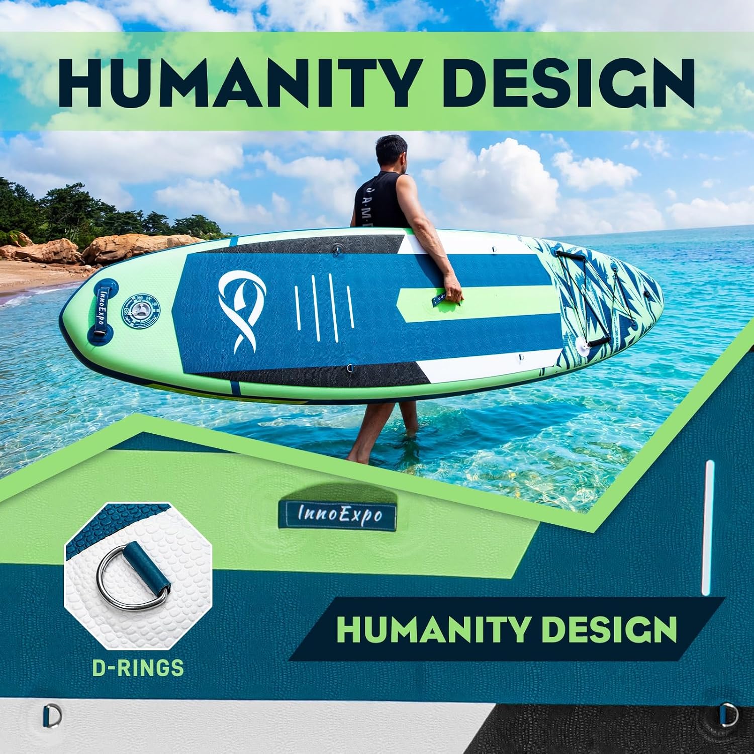 InnoExpo 11' Inflatable Stand Up Paddle Boards with Premium Accessories, Wide Stable SUP Paddle Board Design, Non-Slip Comfort Deck for Youth & Adults