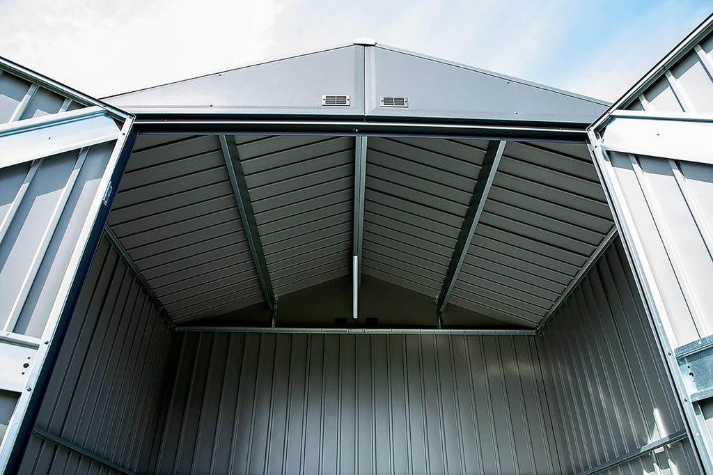 Arrow Shed Elite 12' x 16' Tall Outdoor Steel Storage Shed with High Gable and Lockable Doors Storage Building, Anthracite