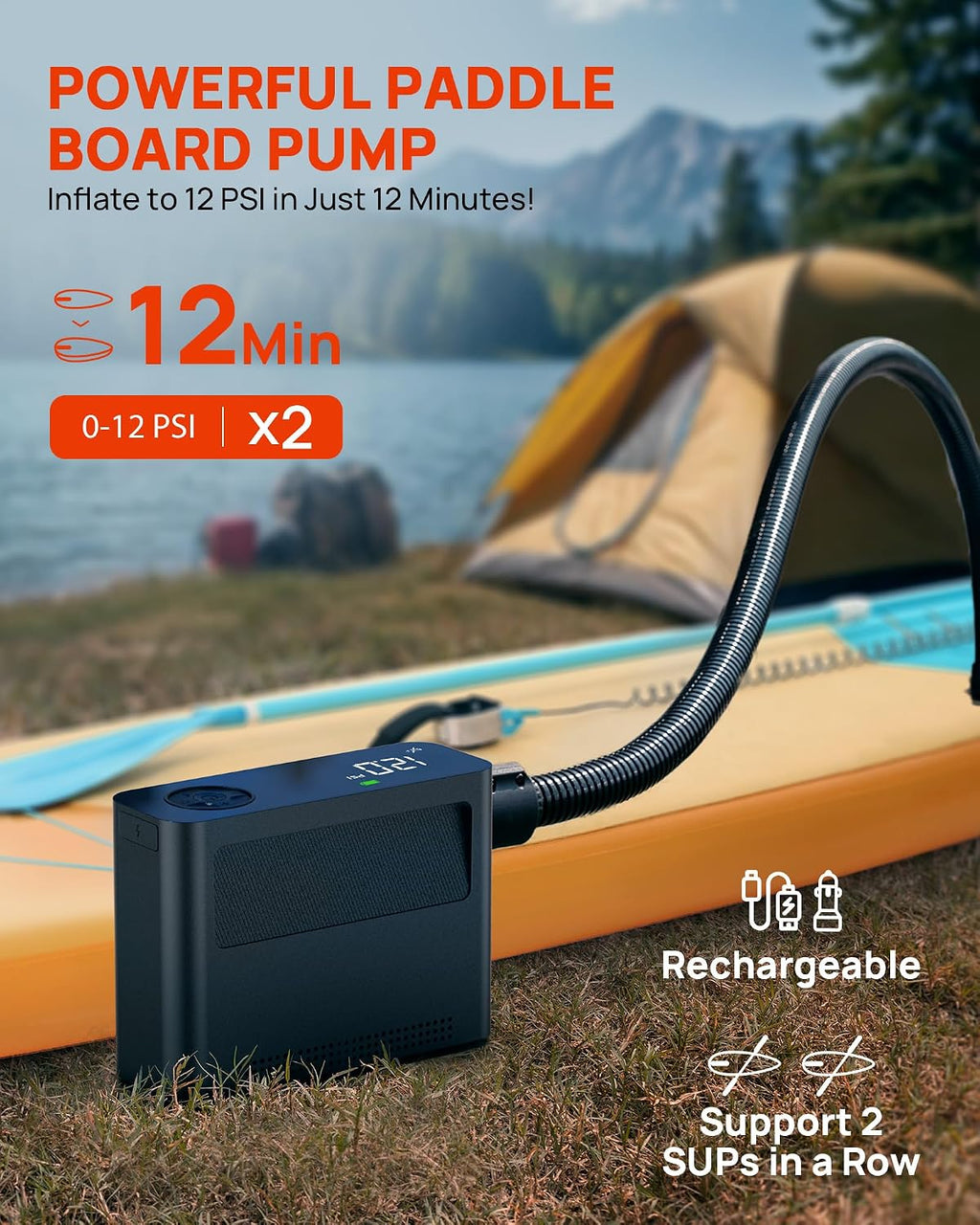 Paddle Board Pump - 150PSI Paddle Board Air Compressor, 4X Faster Electric Pump with 9 Modes, All-in-One Auto Air Pump for Car Tires, Motor Bike, Ball, SUP, Tent, Kayak, Float