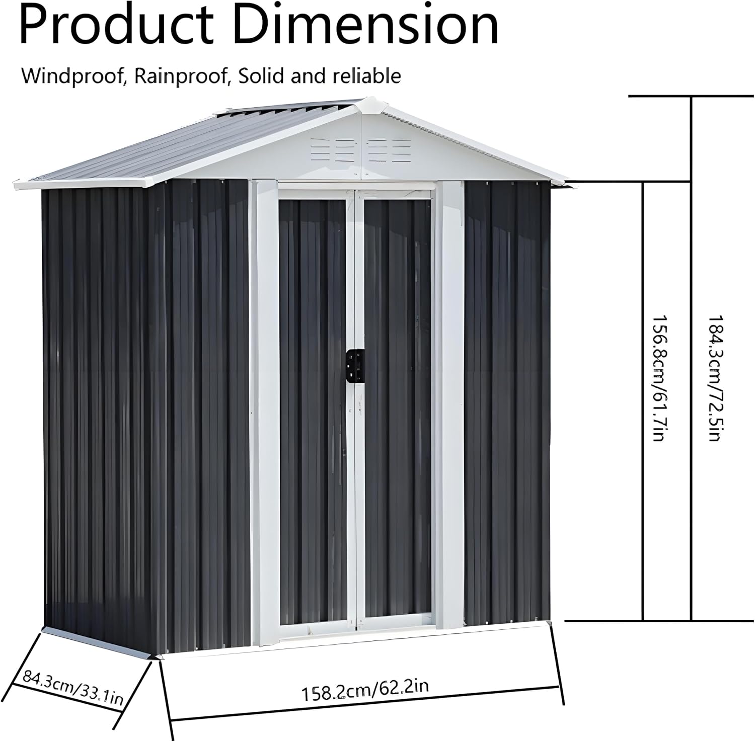 5FT x 3FT Outdoor Storage Metal Anti-Corrosion Utility Tool House with Lockable Door & Shutter Vents，Outdoor Waterproof Garden Tool Storage Sheds（with Metal Foundation）