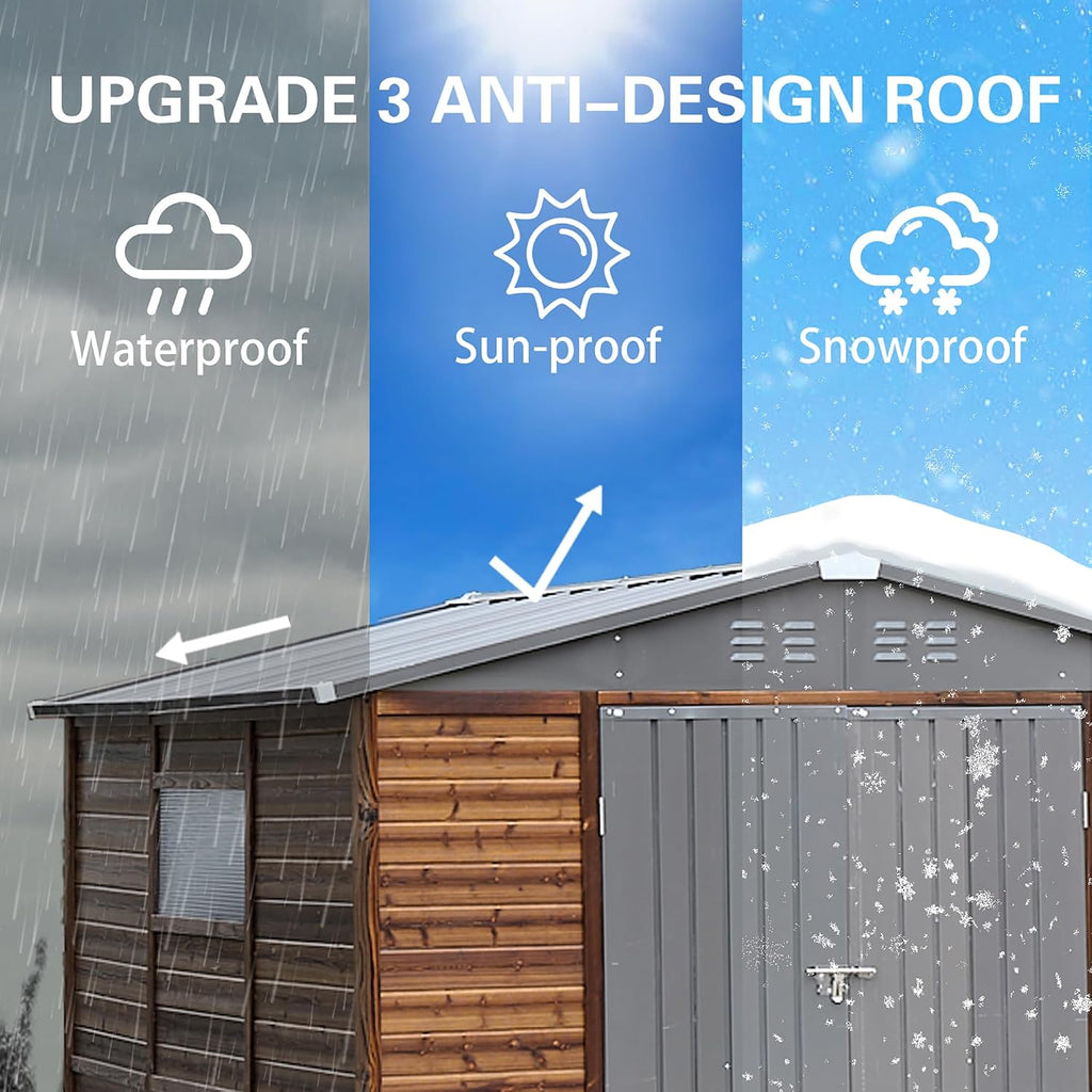 Shed 8' x 8' Storage Shed, 8x8 FT Wood Sheds & Outdoor Storage Clearance, Utility and Tool Garden Shed, Waterproof Storage Shed Large with Lockable Doors for Backyard, Patio, Outside Use