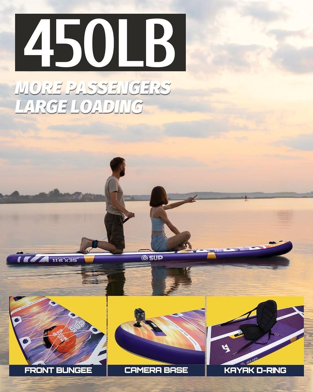 ESUP 11'6 ×34/35' Super Wide Inflatable Paddle Board with SUP Accessories, Extra Stable Stand Up Paddleboards for 2+1 Persons/Family/Beginner/Yoga, w/Shoulder Strap All-Round Sup Board