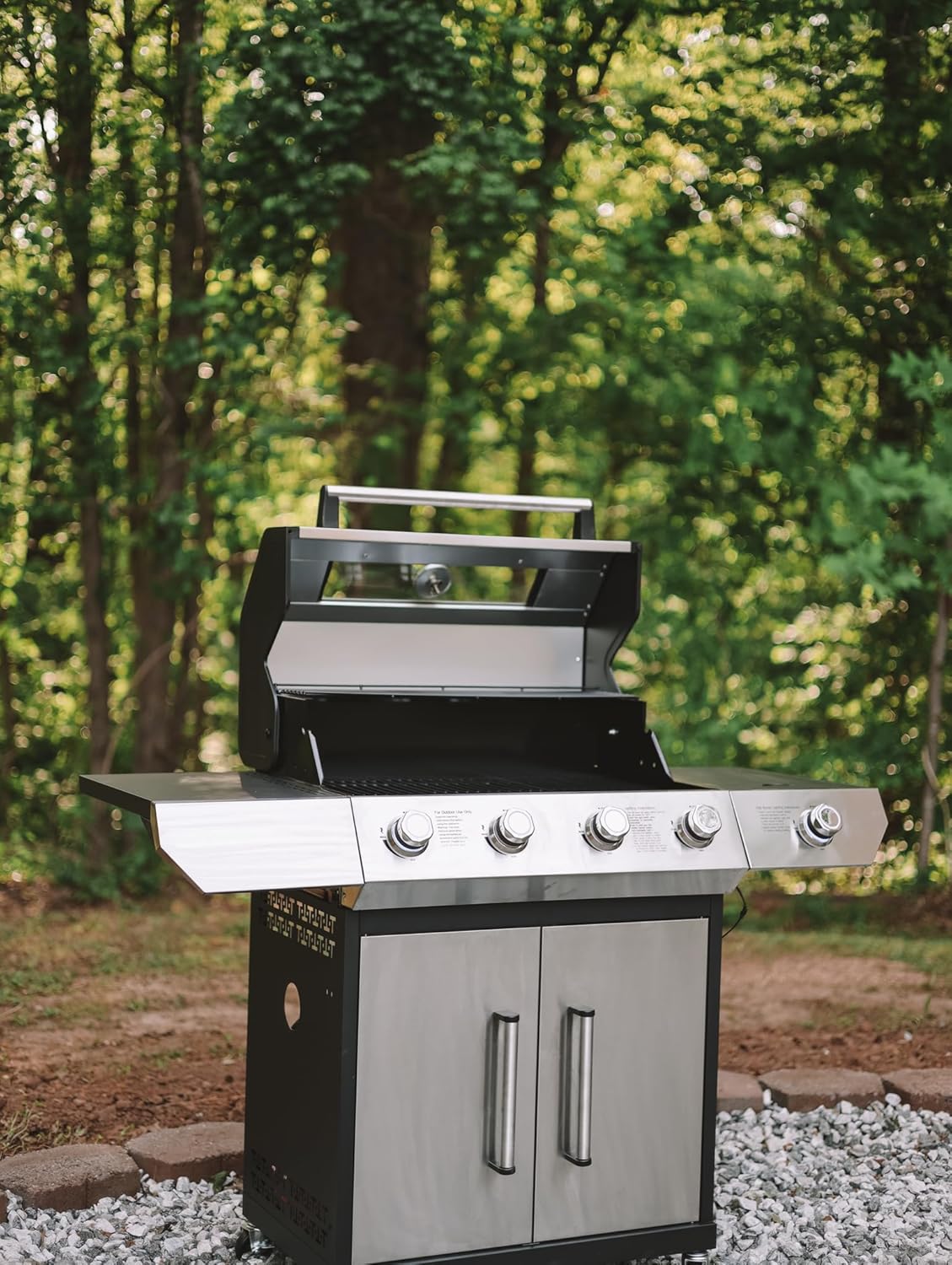 4 Led Burner Propane Gas Grill with Side Burner & & Visual Glass, Stainless Steel Gas Grill with Enameled Cast Iron Grates, 60,000 BTUs Output for Outdoor Cooking and Patio Backyard Barbecue