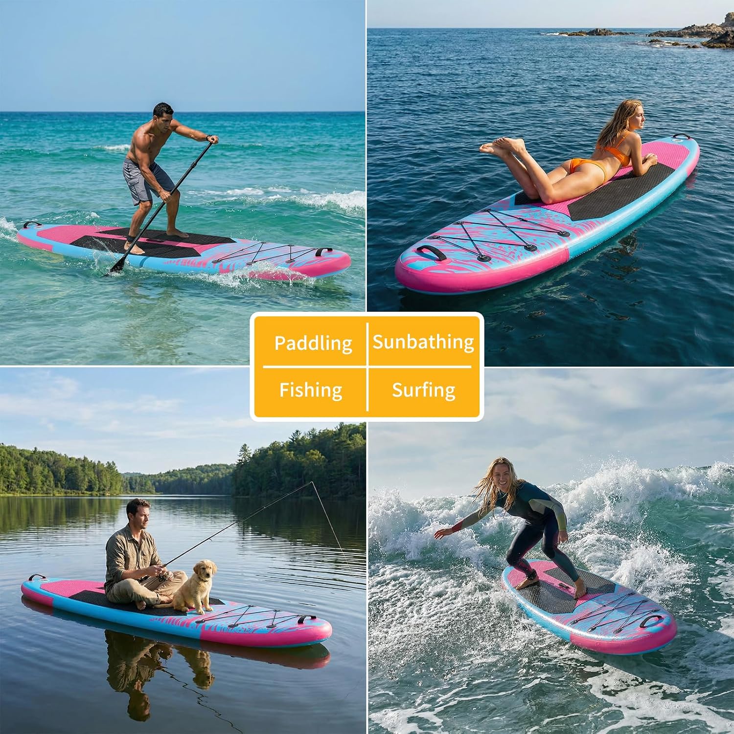 NEWBULIG 33' Inflatable Paddle Board SUP, Stand Up Paddle Board Blow Up with 3 Carry Handles, Non-Slip Deck Pad, Complete Kit with Pump, Leash & Backpack for Beginners/Adults