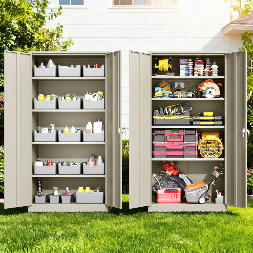 Incbruce Patio Metal Storage Cabinets, 72' H x18 D Outdoor Tool Shed with Doors and Adjustable Shelves for Home, Patio, Office (Warm Grey)