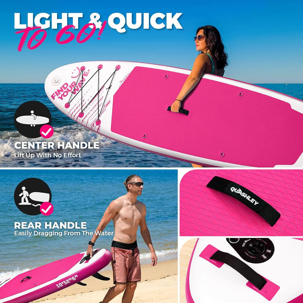 Quashley Inflatable Stand Up Paddle Board,Inflatable Paddleboards 32/34 Inch Wide,All Around SUP for Beginners with Lightweight Paddle,Hand Pump,Backpack,Leash,Durable & Portable iSUP Board