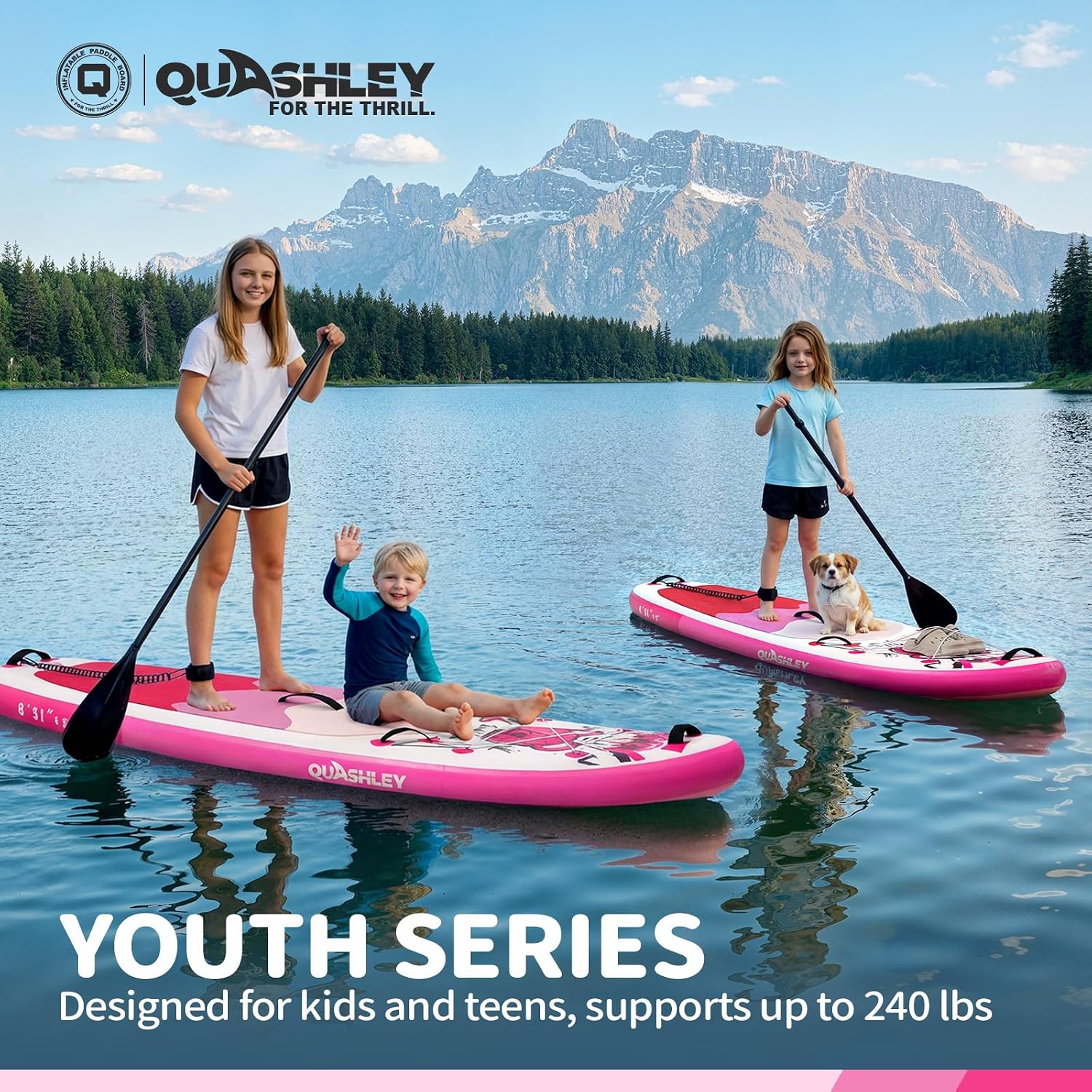 Quashley Kids Inflatable Paddle Boards,Stand Up Paddle Board for Children with Adjustable Paddle,Pump,Leash & Backpack for Lake,Ocean & River Swimming and Surfing