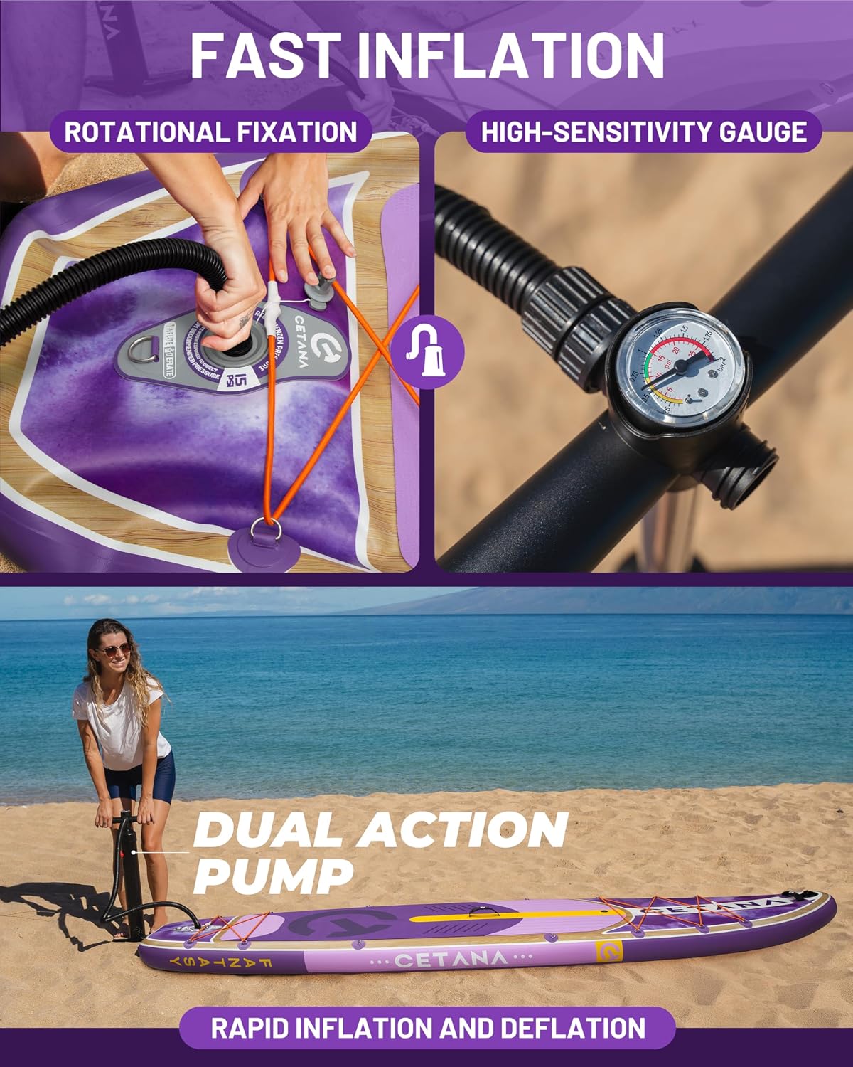CETANA 11'6×35' Extra Wide Stand Up Paddle Board for Adults & Youth, 400lb Capacity Inflatable Paddle Board, Sup for 2+1 Person with Removable US Fin, 100L Backpack, Floating Paddle, Safety Leash