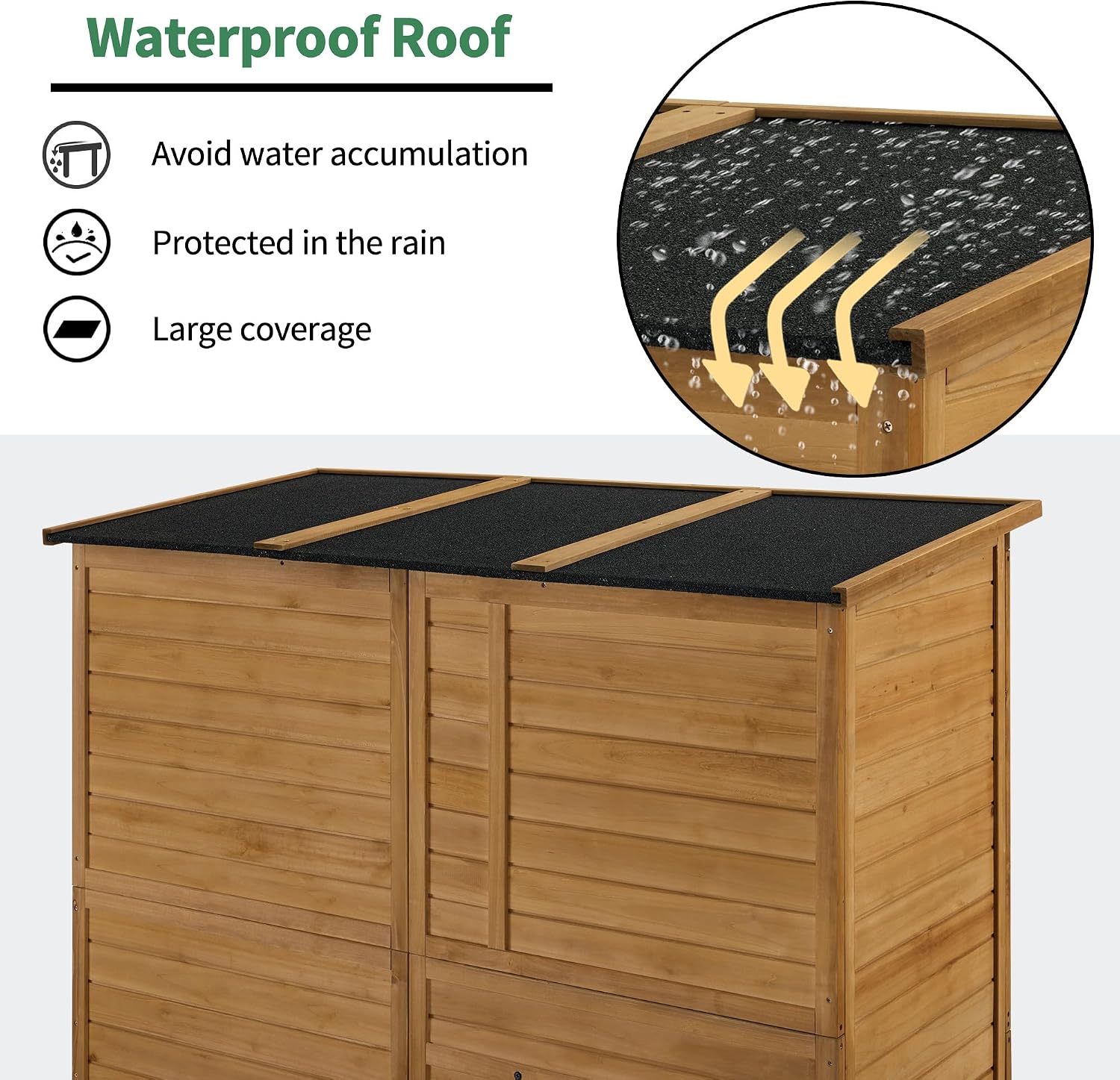 Macrout Outdoor Storage Cabinet with 3 Shelves (4.8 x 2.1 x 6.2 ft), Wood Storage Shed with Roof, Tall Garden Shed with 1 Foldable Table for Yard Patio Lawn, 1815