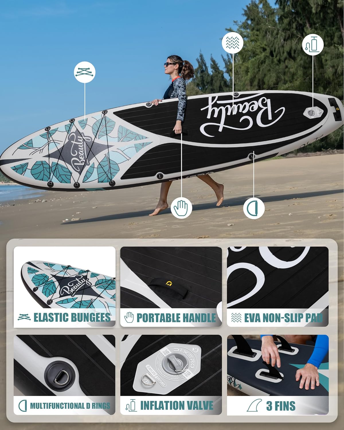 Inflatable Stand Up Paddle Board with SUP Accessories, 11'*33' Inflatable Paddle Boards for Adults & Youth of All Skill Levels