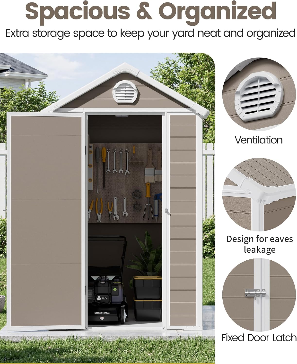6x4.5 Resin Outdoor Storage Shed with Enhanced Roof Runoff & Floor, Secure Hidden Screws Design, Durable Build for Deck, Pool Supplies, and Versatile Storage, Warm Grey