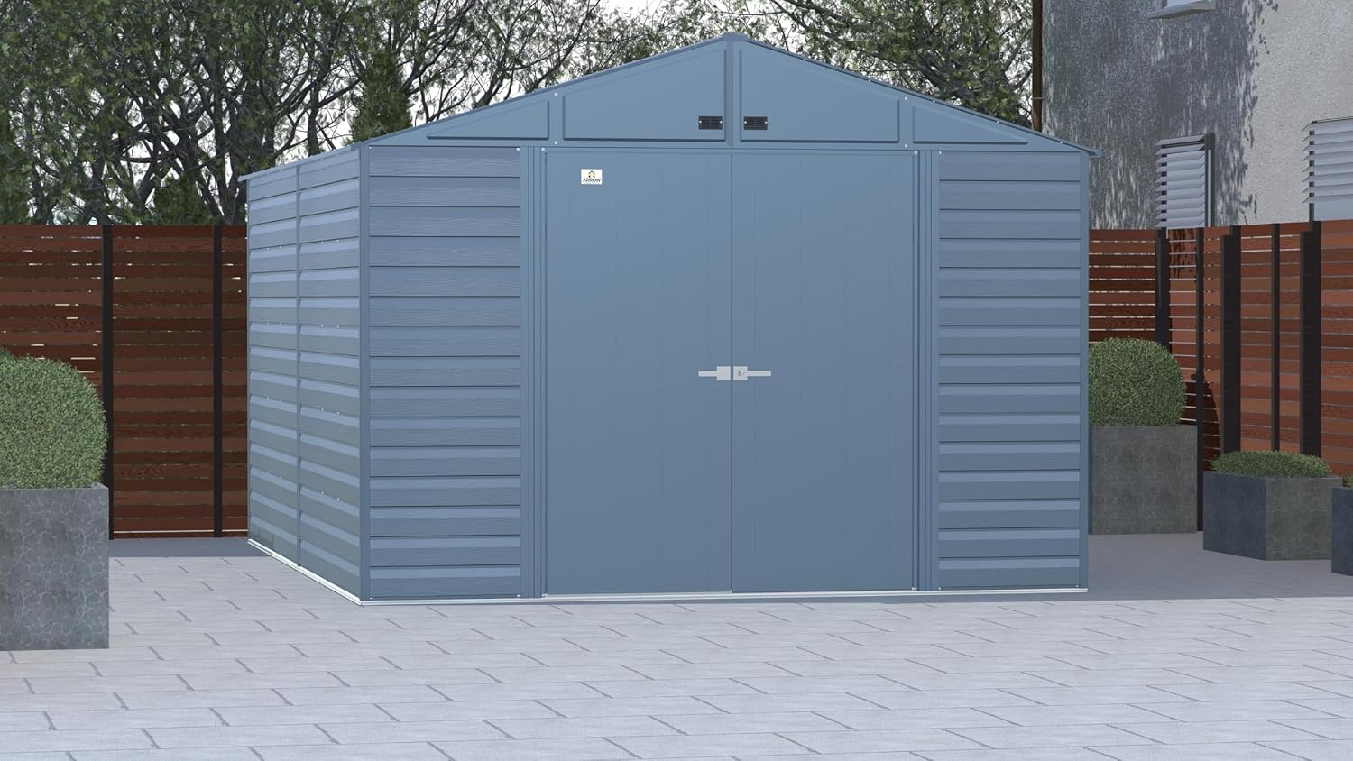 Arrow Shed Select 10' x 14' Outdoor Lockable Steel Storage Shed Building, Blue Grey