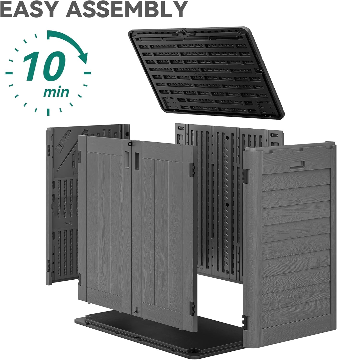 YITAHOME 30 Cu Ft Outdoor Storage Shed with Shelf, Waterproof Storage Cabinet for Bike & Garden Shed, Horizontal Outdoor Storage Shed for Garage, Pool Storage, Dark Gray & Black