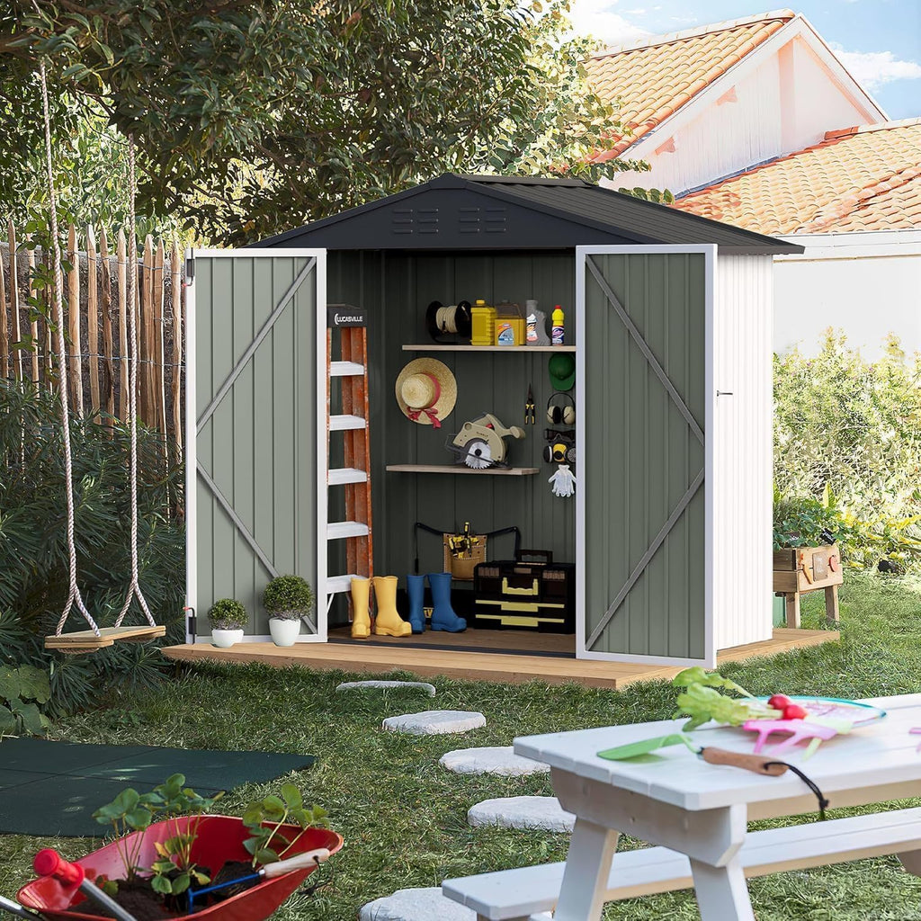 Furniwell 6x4 FT Outdoor Storage Shed, Metal Garden Sheds Outdoor Storage House with Single Lockable Door for Backyard Patio Lawn, White