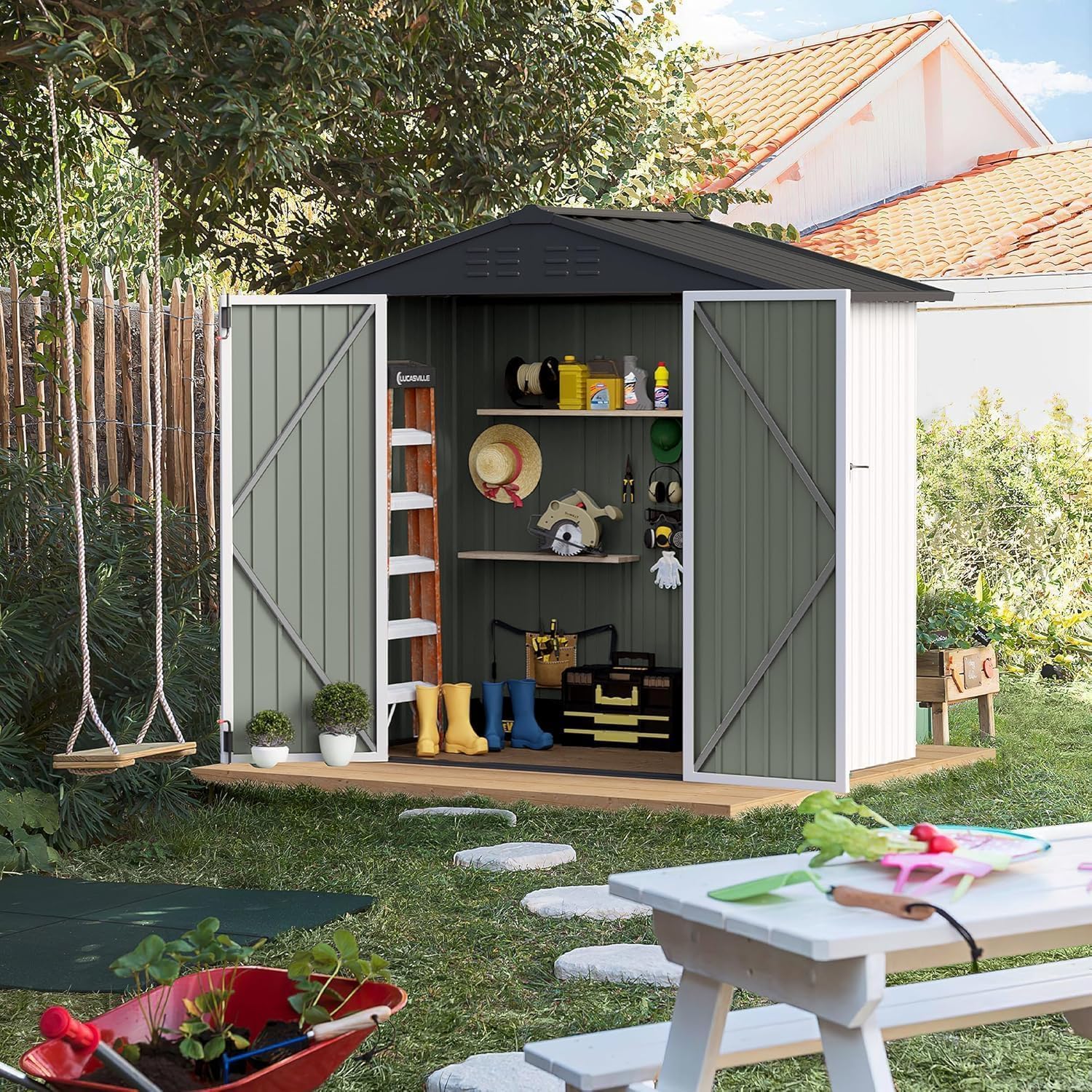 Furniwell 6x4 FT Outdoor Storage Shed, Metal Garden Sheds Outdoor Storage House with Single Lockable Door for Backyard Patio Lawn, White