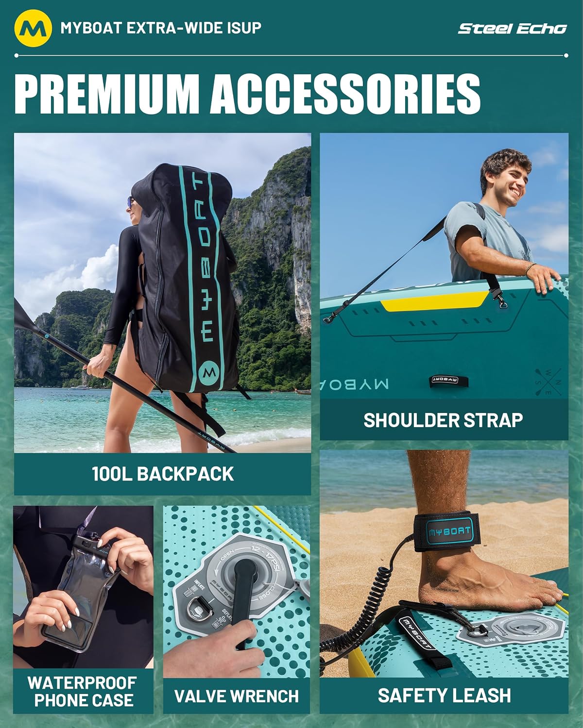 MYBOAT 11'6' Extra Wide Inflatable Paddle Board, 450LB Max Capacity Stable SUP for 2-3 People, Non-Slip Stand Up Board for Beginners & Fishing, Versatile 15 D-Rings, Dual Bungee, 3-Fin Stability