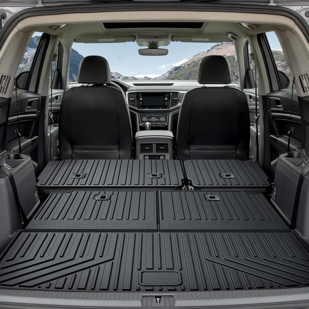 Floor Mats for 2018-2025 2026 Volkswagen Atlas 7 Passenger Bench Seating (Not for Cross Sport), All Weather TPE Durable Cargo Mat with Backrest Mats for VW Atlas Accessories