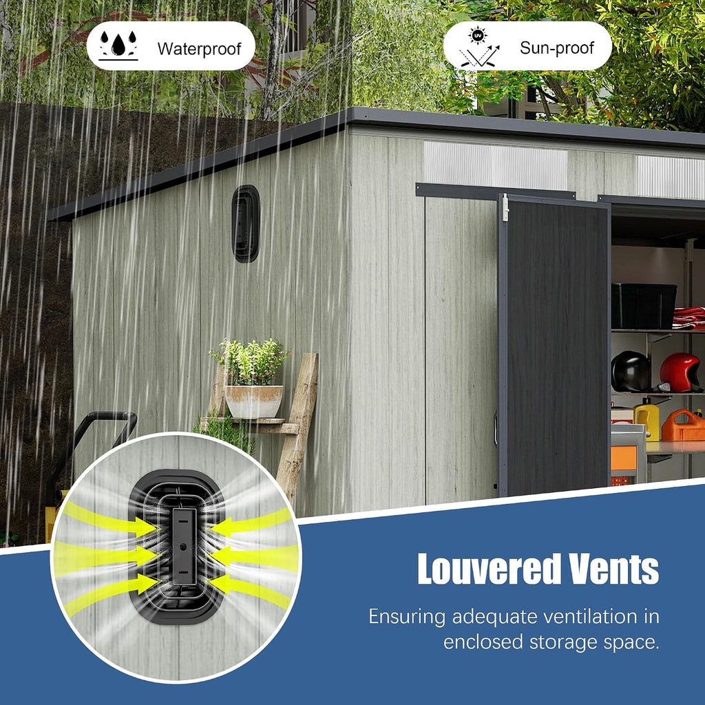 Domi 6x11FT Outdoor Storage Shed with Double Lockable Doors & Sloping Roof, Resin Storage Shed with Transparent Windows & Louvered Vents, Bike Storage Shed for Backyard, Patio, Lawn, Grey