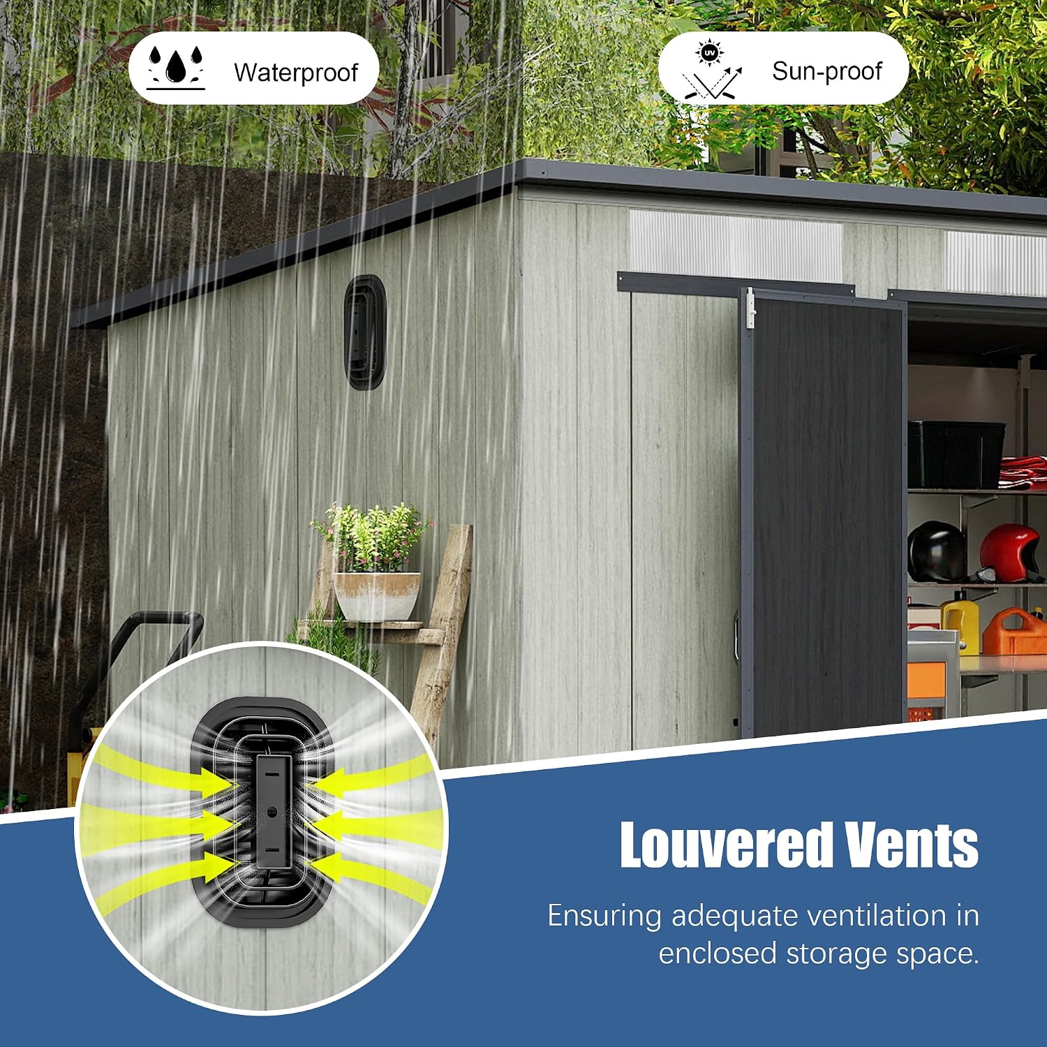 Domi 6x11FT Outdoor Storage Shed with Double Lockable Doors & Sloping Roof, Resin Storage Shed with Transparent Windows & Louvered Vents, Bike Storage Shed for Backyard, Patio, Lawn, Grey