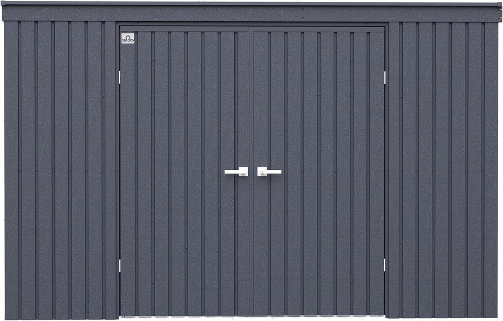 Arrow Shed Elite 10' x 4' Tall Outdoor Steel Storage Shed with High Gable and Lockable Doors Storage Building with Pent Roof, Anthracite