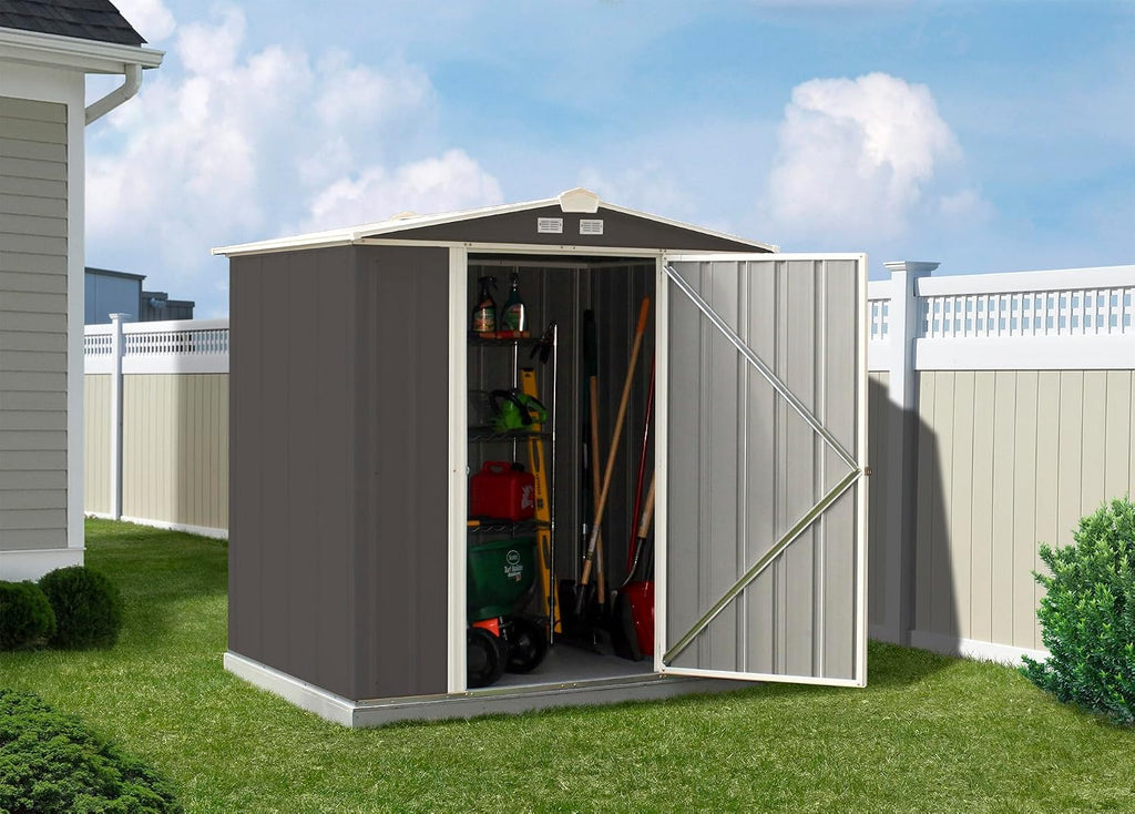 Arrow 6' x 5' EZEE Galvanized Steel Low Gable Shed Charcoal with Cream, Storage Shed with Peak Style Roof