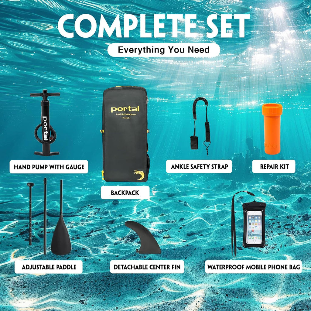 PORTAL SUP Inflatable Paddle Board for Adults 10'6'' Stand Up Paddleboard,Non-Slip Deck Blow up Paddle Boards with Adjustable Paddle, Carry Bag, and Repair Kit (Modern with Seat)